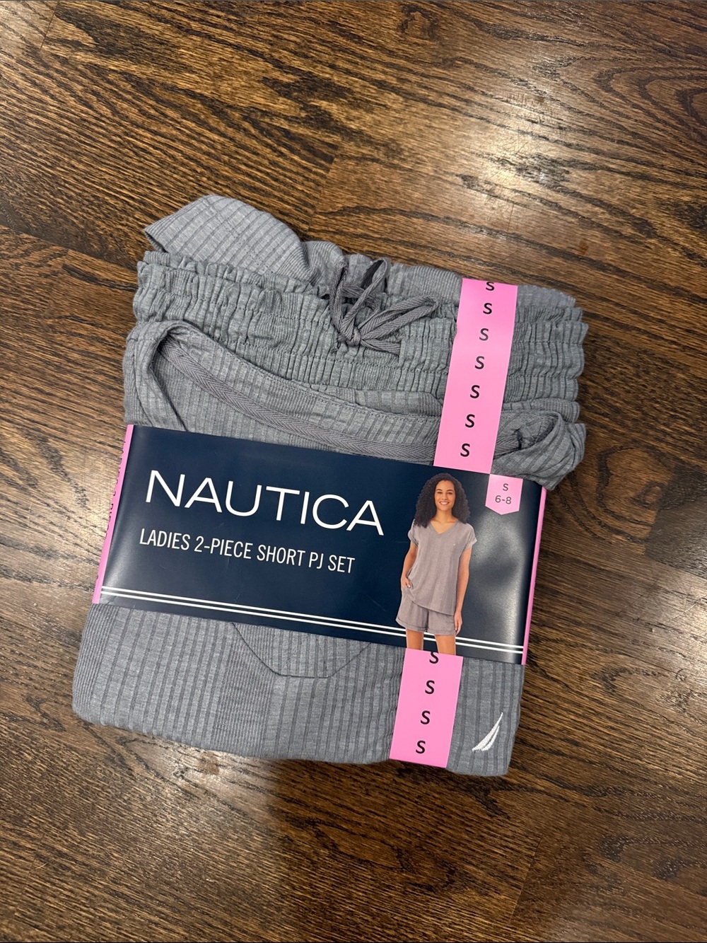 Nautica Gray Ribbed Ladies 2-Piece Short PJ Set small
